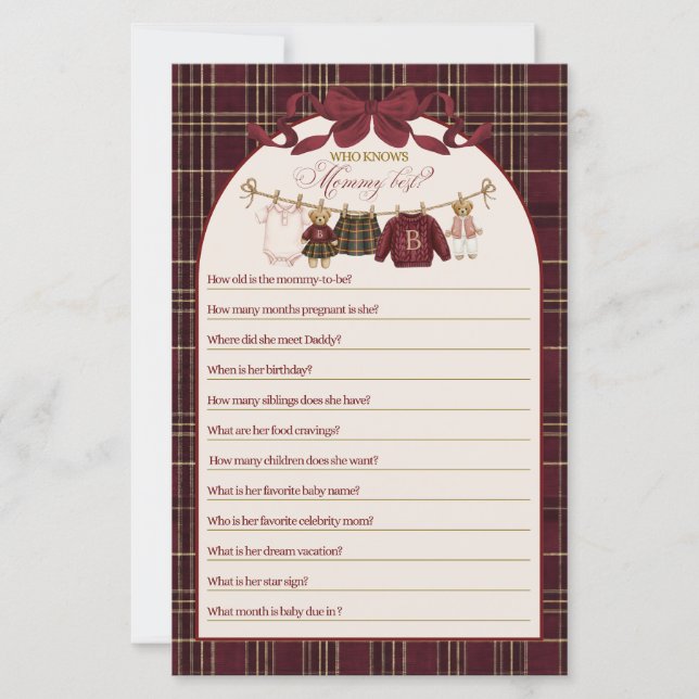 Luxsary Teddy Baby Shower Girl Plaid Game (Front)