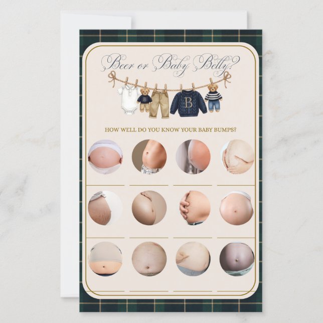 Luxsary Teddy Bear Plaid Baby Shower Fun Game (Front)
