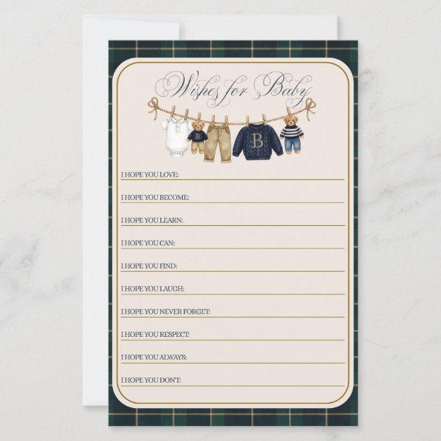 Luxsary Teddy Bear Plaid Baby Shower Game (Front)