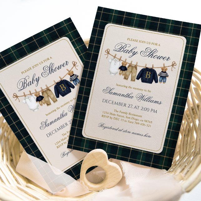 Luxsary Teddy Bear Plaid Baby Shower  Invitation (Creator Uploaded)