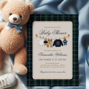 Luxsary Teddy Bear Plaid Baby Shower  Invitation
