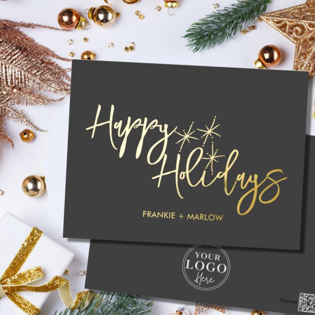 Luxurieus Business Logo Happy Holidays Real Gold  Foil Holiday Postcard (Creator Uploaded)
