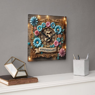 Luxurious 5th Wedding Anniversary Square Wall Clock