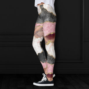 Luxurious Agate Elegant Faux Metallic Rose Gold Leggings