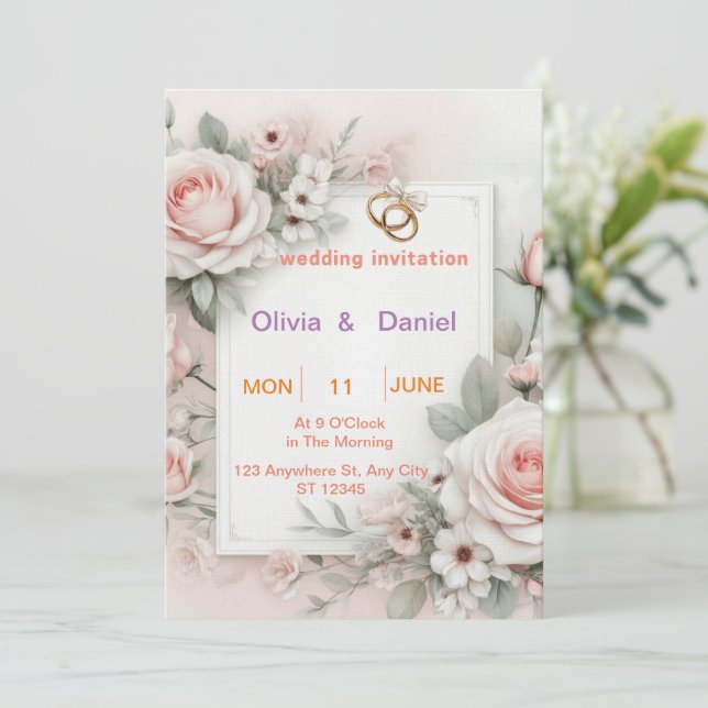 Luxurious and elegant wedding invitation with ligh (Standing Front)