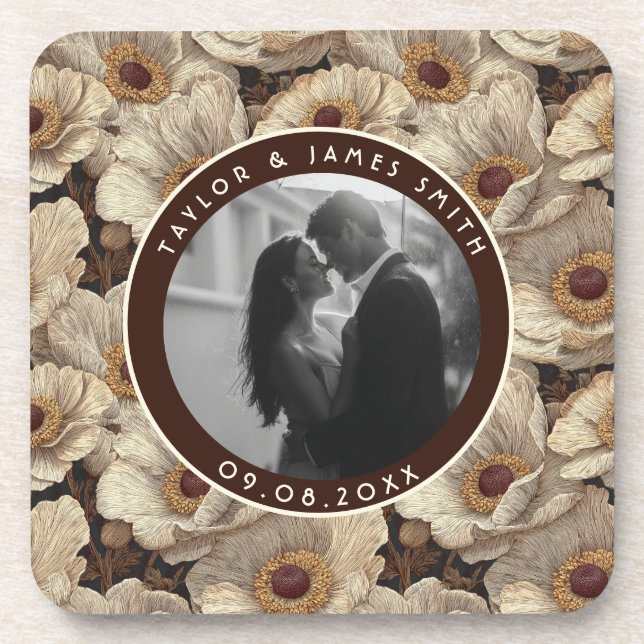 Luxurious Anemones Petal Vineyard Wedding Coaster (Front)