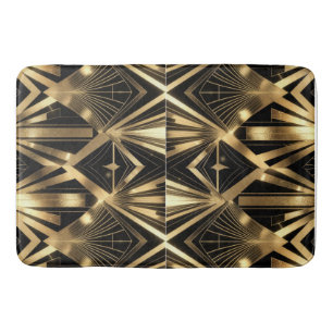 Luxurious Art Deco Geometric Gold and Black Bath Mat