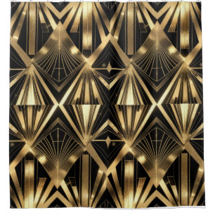 Luxurious Art Deco Geometric Gold and Black Shower Curtain
