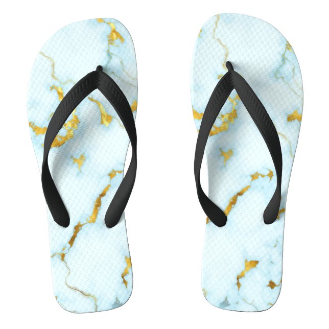Luxurious Azure Gilded Pottery Motif Ceramic  Art Flip Flops (Footbed)