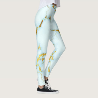 Luxurious Azure Gilded Pottery Motif Ceramic Art Leggings