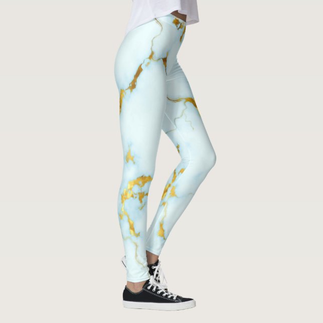Luxurious Azure Gilded Pottery Motif Ceramic  Art Leggings (Right)