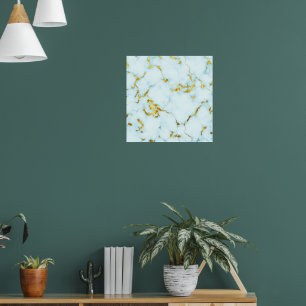 Luxurious Azure Gilded Pottery Motif Ceramic Art Poster