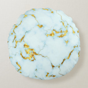 Luxurious Azure Gilded Pottery Motif Ceramic Art Round Cushion