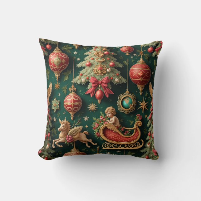 Luxurious Baroque Christmas Throw Pillow (Front)