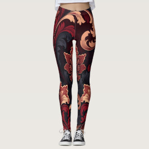 Luxurious Baroque Floral Swirl Pattern Design Leggings
