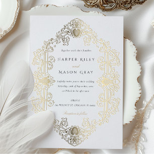 Luxurious Baroque Gold Foil Wedding Invitation