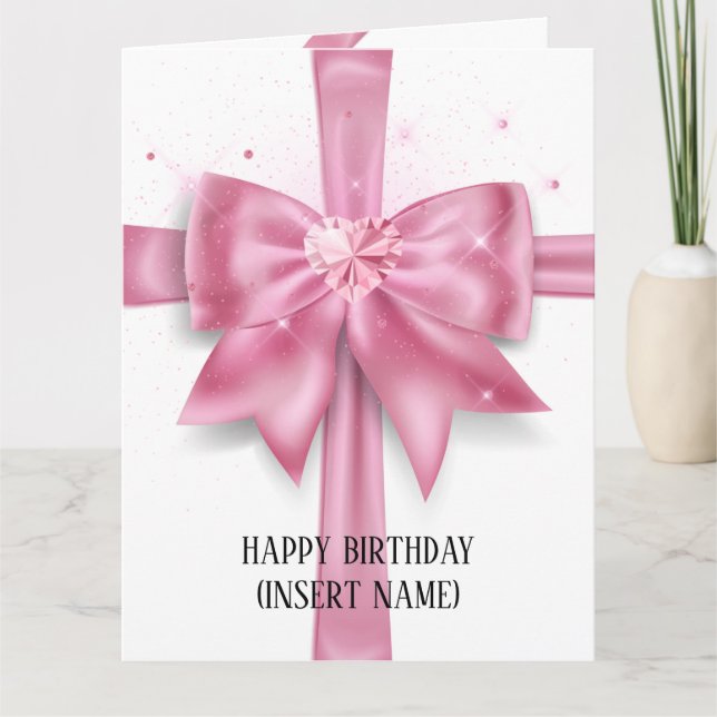Luxurious big pink bow gift cross party card (Front)