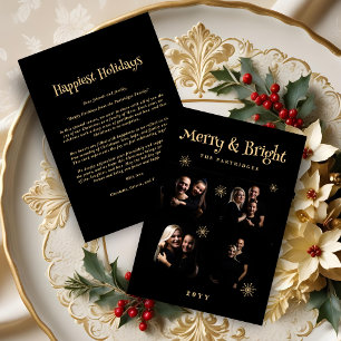 Luxurious Black 6 Gold 4 Photos Collage Christmas Holiday Card