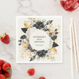 Luxurious Black and Gold Floral Birthday Napkin