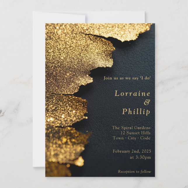 Luxurious Black and Gold Glitter wedding Invitation (Front)