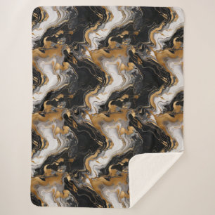 Luxurious Black and Gold Marble Sherpa Blanket