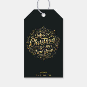 Luxurious Black and Gold Merry Christmas Script  Gift Tags
