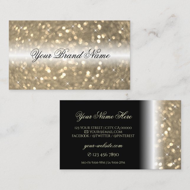 Luxurious Black and Gold Sparkling Glitter Stylish Business Card (Front/Back)