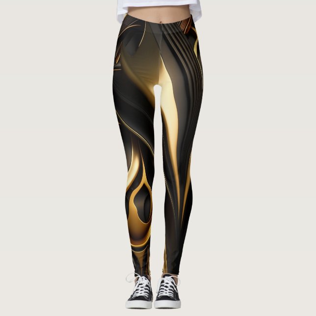 Luxurious black and gold swirls leggings (Front)
