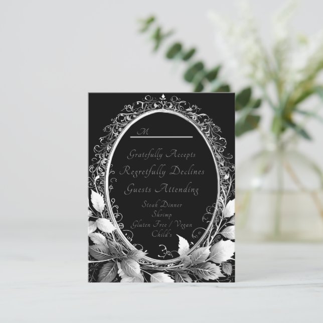 Luxurious black and gold wedding theme Elegant  RSVP Card (Standing Front)