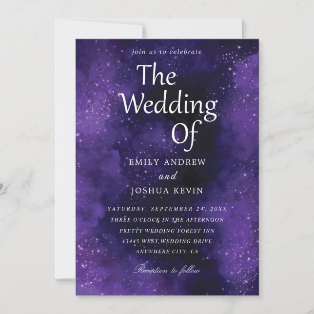 luxurious black and purple wedding invitations (Front)