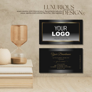 Luxurious Black and White Ombre Gold Frame Logo Business Card
