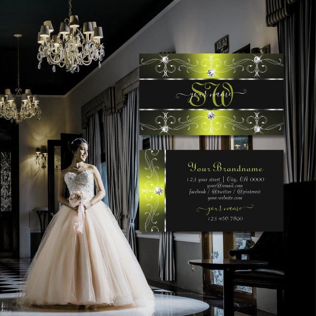 Luxurious Black and Yellow Ornate Borders Monogram Business Card (Creator Uploaded)