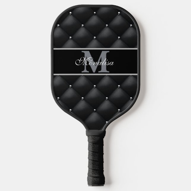 luxurious black design monogramed personalised   pickleball paddle (Front)