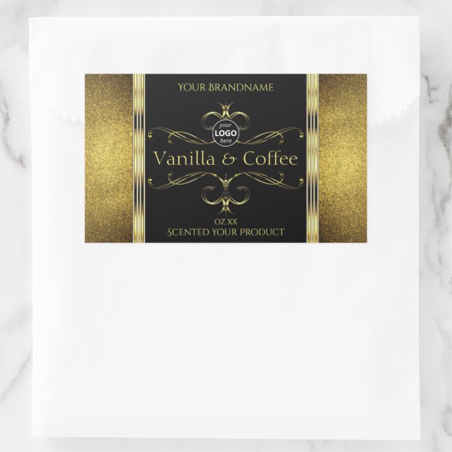 Luxurious Black Gold Borders Product Labels Logo (Bag)