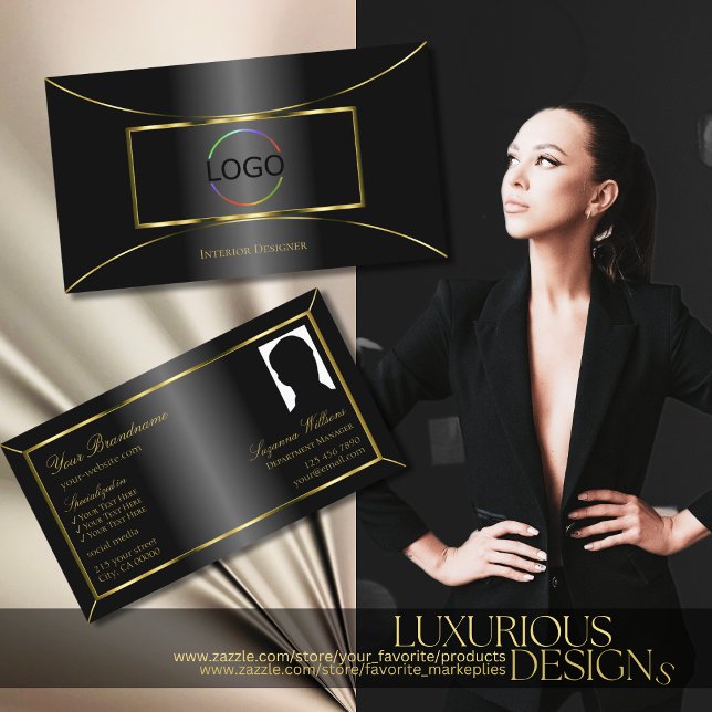 Luxurious Black Gold Decor with Logo and Photo Business Card (Creator Uploaded)