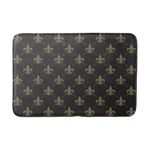 Luxurious Black Gold Fleur De Lis Pattern Bath Mat