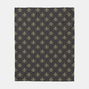 Luxurious Black Gold Fleur De Lis Pattern Fleece Blanket