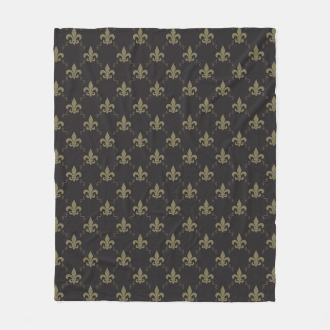 Luxurious Black Gold Fleur De Lis Pattern Fleece Blanket (Front)