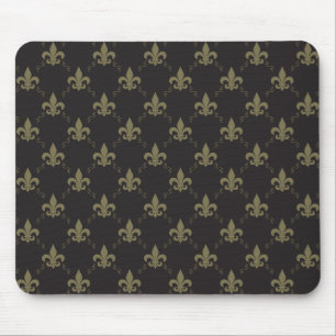 Luxurious Black Gold Fleur De Lis Pattern Mouse Mat