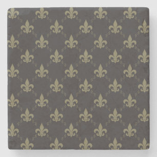 Luxurious Black Gold Fleur De Lis Pattern Stone Coaster