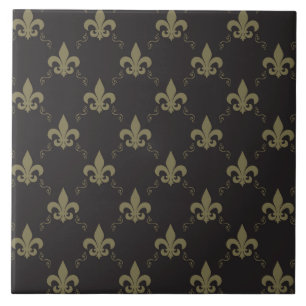 Luxurious Black Gold Fleur De Lis Pattern Tile