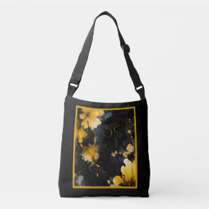 luxurious black gold floral agate marble crossbody bag