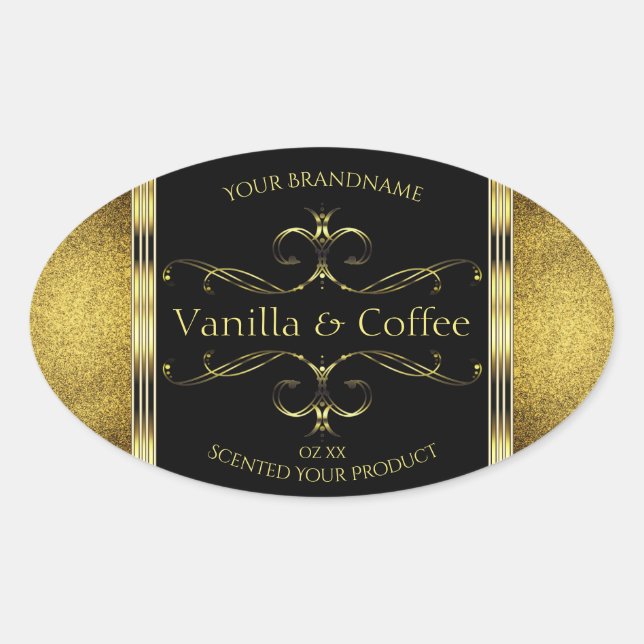 Luxurious Black Gold Glitter Borders Product Label (Front)