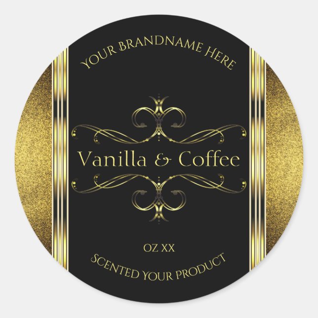 Luxurious Black Gold Glitter Borders Product Label (Front)