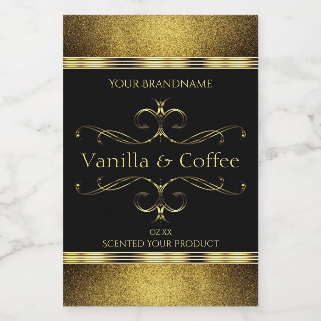 Luxurious Black Gold Glitter Borders Product Label (Single Label)