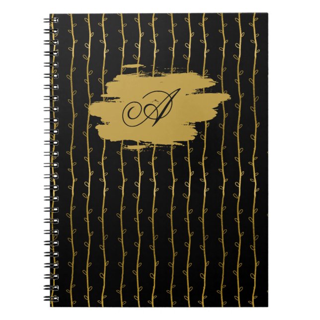 Luxurious Black & Gold Leaf Personalized Notebook (Front)