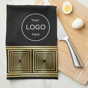 Luxurious black gold logo Restaurant chef Tea Towel
