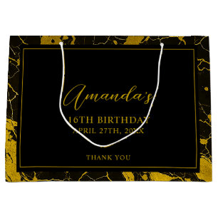 Luxurious Black & Gold Marble Sweet 16 Birthday Large Gift Bag