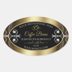 Luxurious Black Gold Product Label Shimmery Jewels