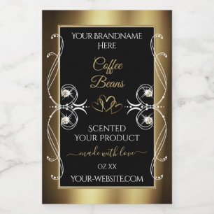 Luxurious Black Gold Product Label Shimmery Jewels
